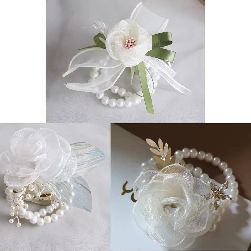 QRWT 6PCS Pearl Wrist Corsage Bands Bride Elastic Pearl Wristband Corsage DIY Stretch Pearl Wedding Wrist Handmade Corsage Accessories for Wedding Party Bride Bridesmaid Christmas Thanksgiving - Image 3